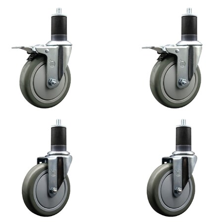 Service Caster 5'' Gray Poly Swivel 1-5/8'' Expanding Stem Caster Set 2 Total Lock Brakes, 4PK SCC-EXTTL20S514-PPUB-2-S-2-158